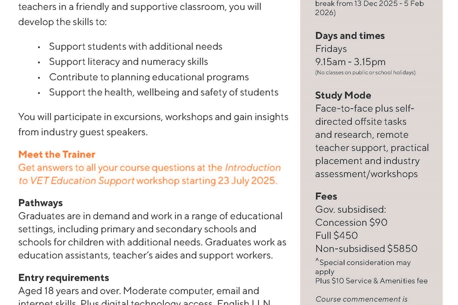 Become a Teacher’s Aide – Certificate III in School Based Education Support