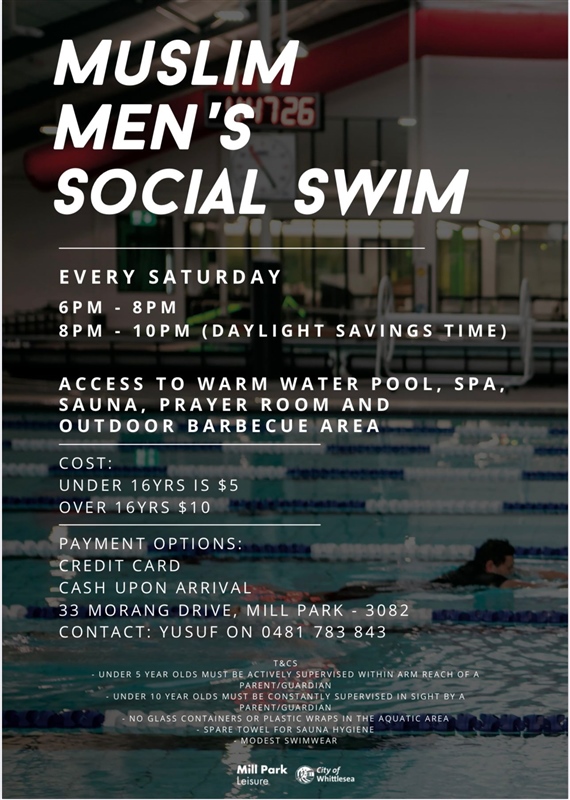 Muslim Men & Boys' Social Swimming at Mill Park Leisure