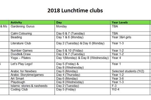 Lunchtime Clubs
