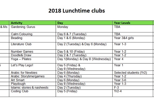 Lunchtime Clubs