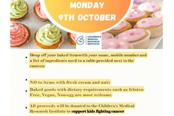 This Monday, 9 October: Bake Sale Fundraiser