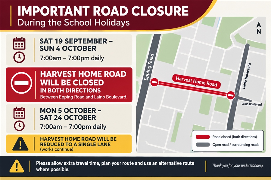 Important Road Closure: Harvest Home Road