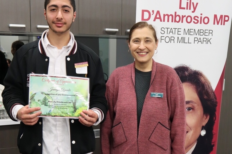 Environmental Volunteer Award presented to Junayd Ayoubi