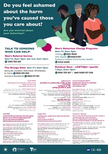 Multi language family violence flyer for adults using violence