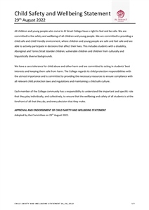 Child Safety and Wellbeing Statement