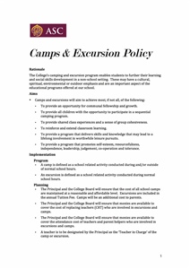Camps and Excursion Policy